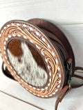 Small Round Cowhide Leather Crossbody Bag