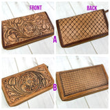 Large Leather Floral Tooled Zipper Wallet