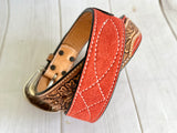 Red Suede and Leather Tooled Western Belt