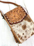 Western Carryall Cowhide and Leather Tooled Crossbody Wallet