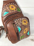 Sunflower Southwest Leather Tooled Sling Bag