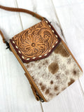 Western Carryall Cowhide and Leather Tooled Crossbody Wallet