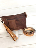 Cowhide and Tooled Leather Wristlet Crossbody Combo Bag