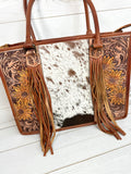 Prescott Hide Tote with Tooled Painted Sunflowers
