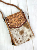 Western Carryall Cowhide and Leather Tooled Crossbody Wallet