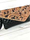 Western Black Quilted Leather Tooled Envelope Style Purse