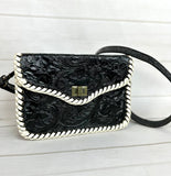 Braided Leather Border Pill Box Crossbody Western Leather Handbag