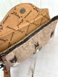 Greige Wool Patterned Leather Tooled Clutch Wristlet