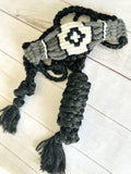 Woven Grey and Black Mohair Halter on Black Braided Muletape