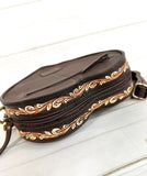 Heart Shaped Cream Floral Leather Tooled Canteen Bag