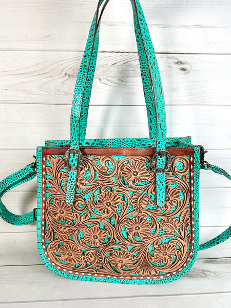 Floral and Alligator Tooled Leather Western Tote