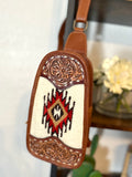 Leather and Wool Aztec Design Western Sling Bag