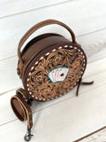 Vegas Aces Leather Tooled Canteen Bag