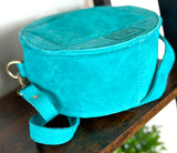 Clearance - Turquoise Suede Round Canteen Crossbody Bag