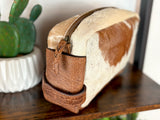 Western Cowhide Leather Handle Shaving and Cosmetic Bag