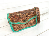 Braided Leather Border Pill Box Crossbody Western Leather Handbag