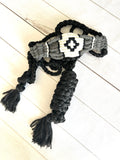 Woven Grey and Black Mohair Halter on Black Braided Muletape