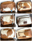 Western Cowhide Leather Handle Shaving and Cosmetic Bag