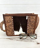 Small Prescott Cowhide and Tooled Leather Handbag