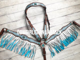 Blue and White Diamond Ombre Fringe Tack Set