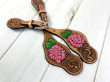 Pink Floral Leather Tooled Spur Straps