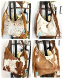 Ranch Tan Cowhide Hobo Fringe Tooled Purse