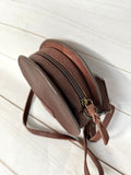 Small Round Cowhide Leather Crossbody Bag