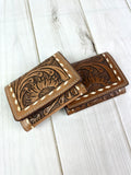 Tri-Fold Sunflower Leather Tooled Western Wallet