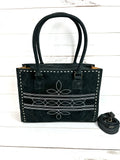 Vintage Black Suede Western Tote