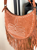 Retro Stitch Western Suede Fringe Hobo Purse