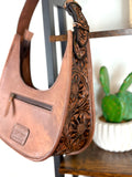 Western Floral Tooled Leather Hobo Purse