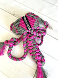 Woven Pink and Grey Mohair Band Halter on Braided Muletape