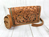 Teal Border Tooled Leather Wallet Organizer