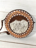 Small Round Cowhide Leather Crossbody Bag