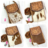 Western Carryall Cowhide and Leather Tooled Crossbody Wallet