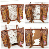 Prescott Cowhide Leather Tote with Tooled Painted Sunflowers