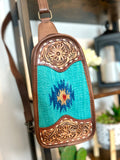 Leather and Wool Aztec Design Western Sling Bag