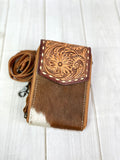 Western Carryall Cowhide and Leather Tooled Crossbody Wallet