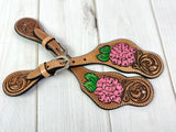 Pink Floral Leather Tooled Spur Straps