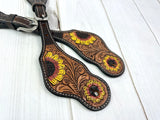 Yellow Sunflower Two Tone Tooled Leather Spur Straps