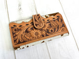 Sunflower Tooled Buckstitch and Leather Scalloped Cowhide Wallet