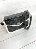 Braided Leather Border Pill Box Crossbody Western Leather Handbag