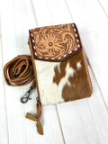 Western Carryall Cowhide and Leather Tooled Crossbody Wallet