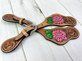 Pink Floral Leather Tooled Spur Straps