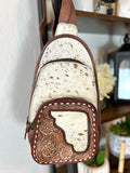 Brown Pattern Cowhide Floral Tooled Swatch Leather Western Backpack