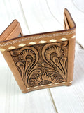 Tri-Fold Sunflower Leather Tooled Western Wallet