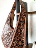 Western Floral Tooled Leather Hobo Purse