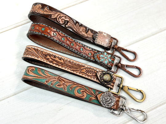 8” Tooled Leather Key Fobs