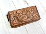 Large Leather Floral Tooled Zipper Wallet