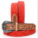 Red Suede and Leather Tooled Western Belt